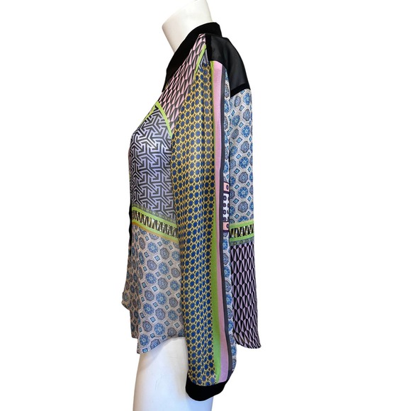 Clover Canyon Women's Multicolored Collared Long Sleeve Sheer Blouse sz XS EUC - Picture 3 of 8